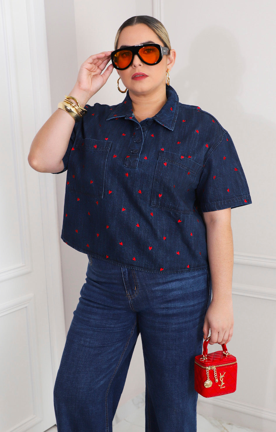 Blusa de mezclilla estampada de corazòn