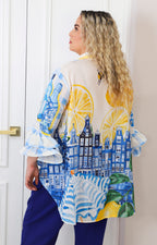 Blusa camisera con estampado artístico