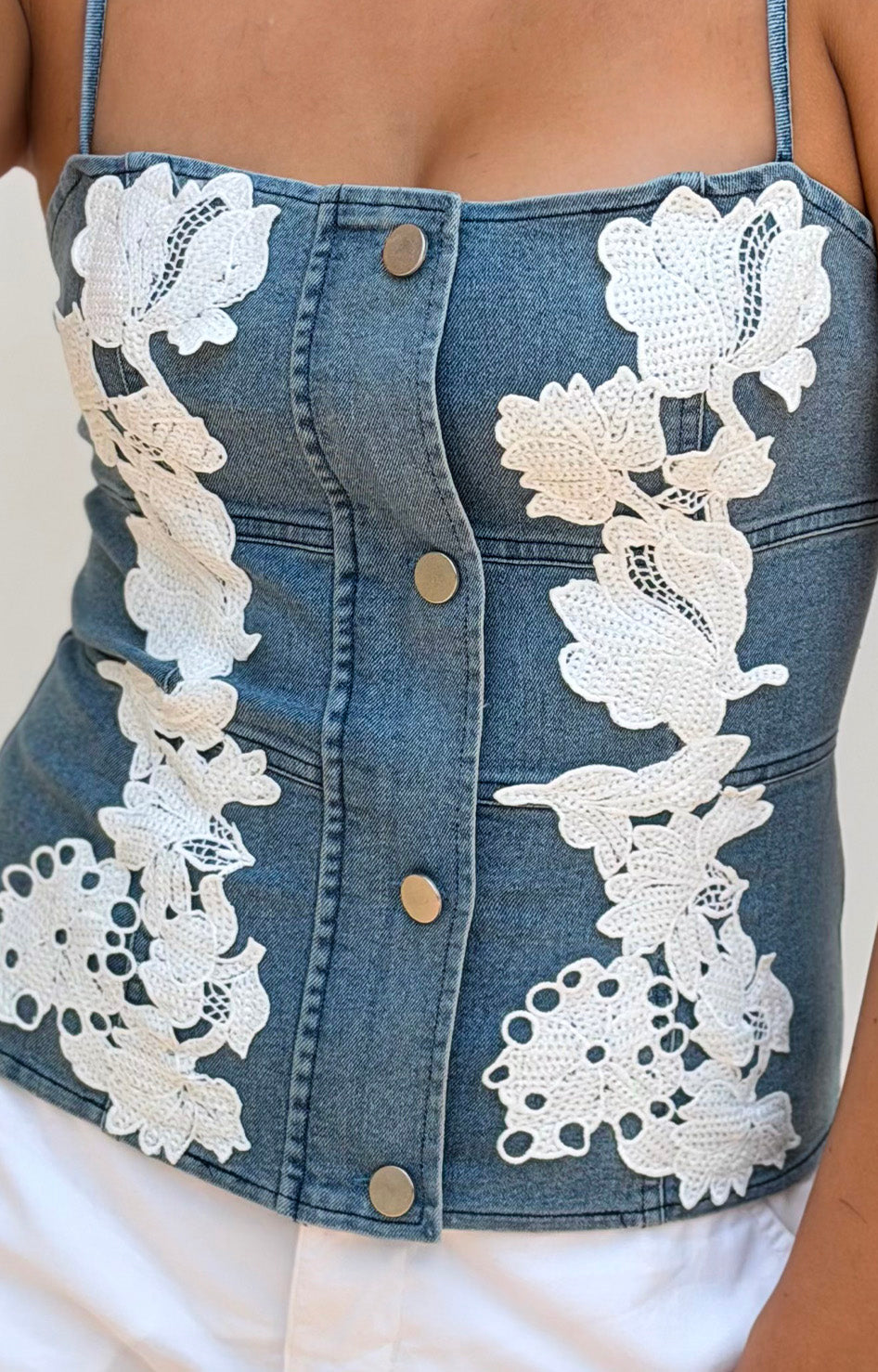 Blusa de mezclilla con elástico y encaje - BLUSAS REGULAR Boutiquemirel 