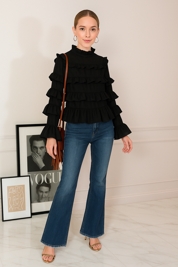 Blusa negra con volantes - BLUSA Boutiquemirel 