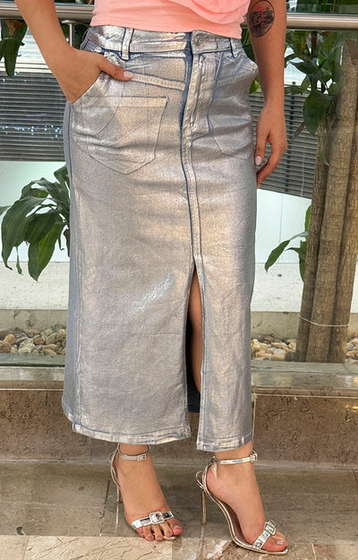 Falda de mezclilla en plata - Boutiquemirel