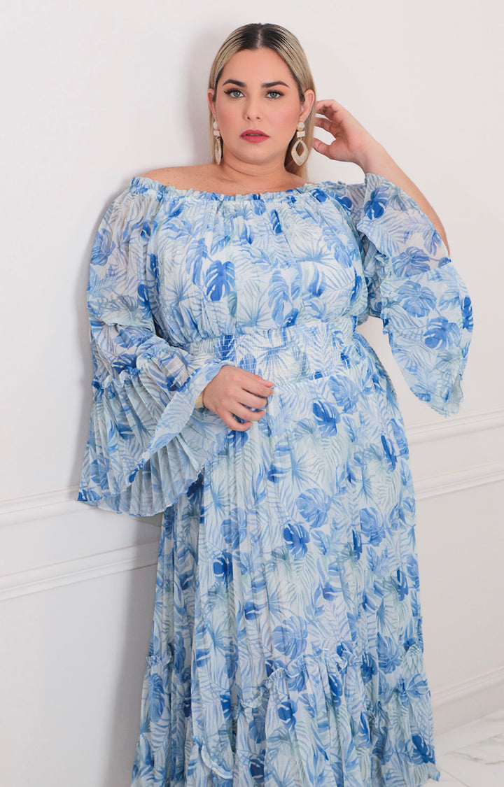 Vestido Campesino Azul Floral - VESTIDO LARGO CURVY Boutiquemirel 