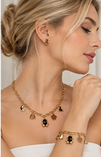 Set de collar, pulsera y aretes con dijes y osito