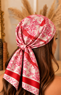Mascada roja con aves y flores