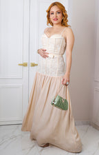 Vestido beige con corset de encaje