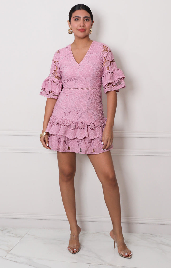 Vestido rosa de guipiur - VESTIDO LARGO REGULAR Boutiquemirel 