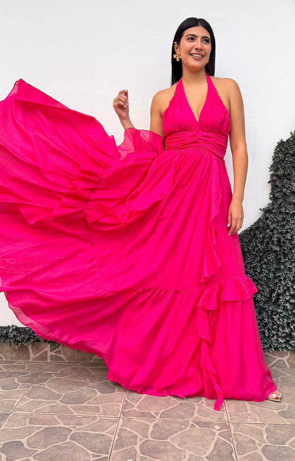 Vestido fucsia con volantes - VESTIDO LARGO REGULAR Boutiquemirel 