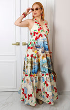 Vestido halter estampado con escenas costeras