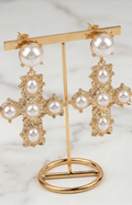 Aretes Dorados de Cruz con Perlas - ARETES Boutiquemirel 