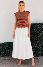 Blusa de rayas café con botones dorados - BLUSAS REGULAR Boutiquemirel 