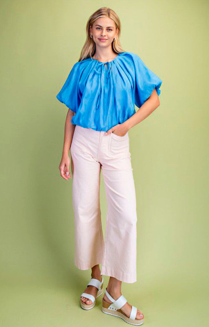 Blusa azul con drapeado - BLUSA REGULAR Boutiquemirel 