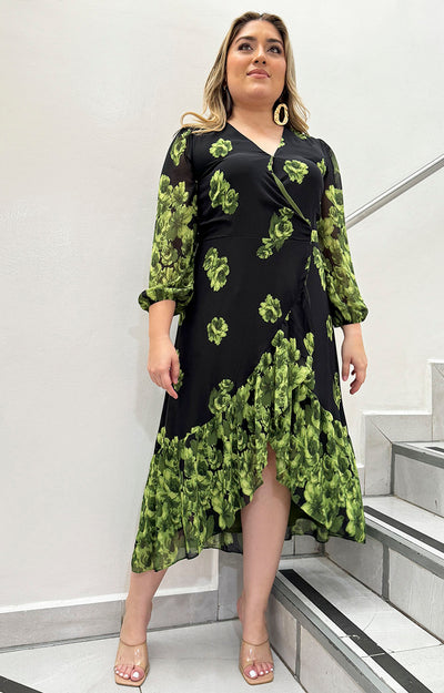 Vestido negro con flores verdes - Boutiquemirel