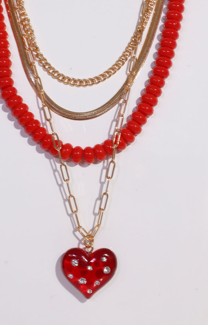 Collar rojo con eslabón y dije de corazón - COLLAR Boutiquemirel 