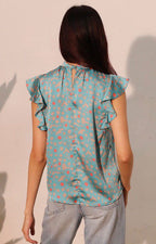 Blusa aqua estampada con volante - BLUSA REGULAR Boutiquemirel 