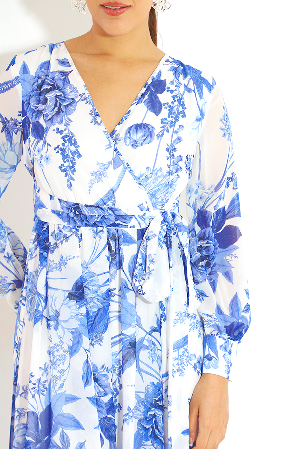 Vestido azul estampado largo con mangas - VESTIDO Boutiquemirel 