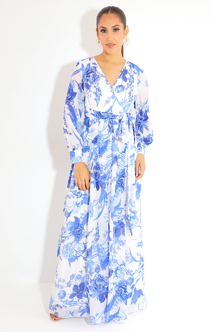 Vestido azul estampado largo con mangas - VESTIDO Boutiquemirel 