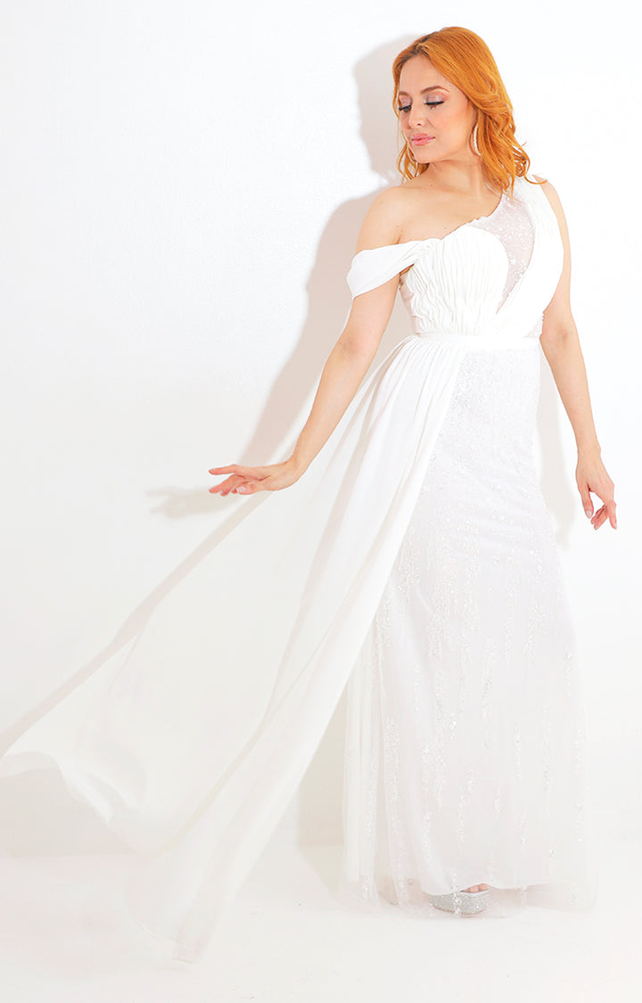 Vestido blanco de fiesta con pedrería - VESTIDO Boutiquemirel 