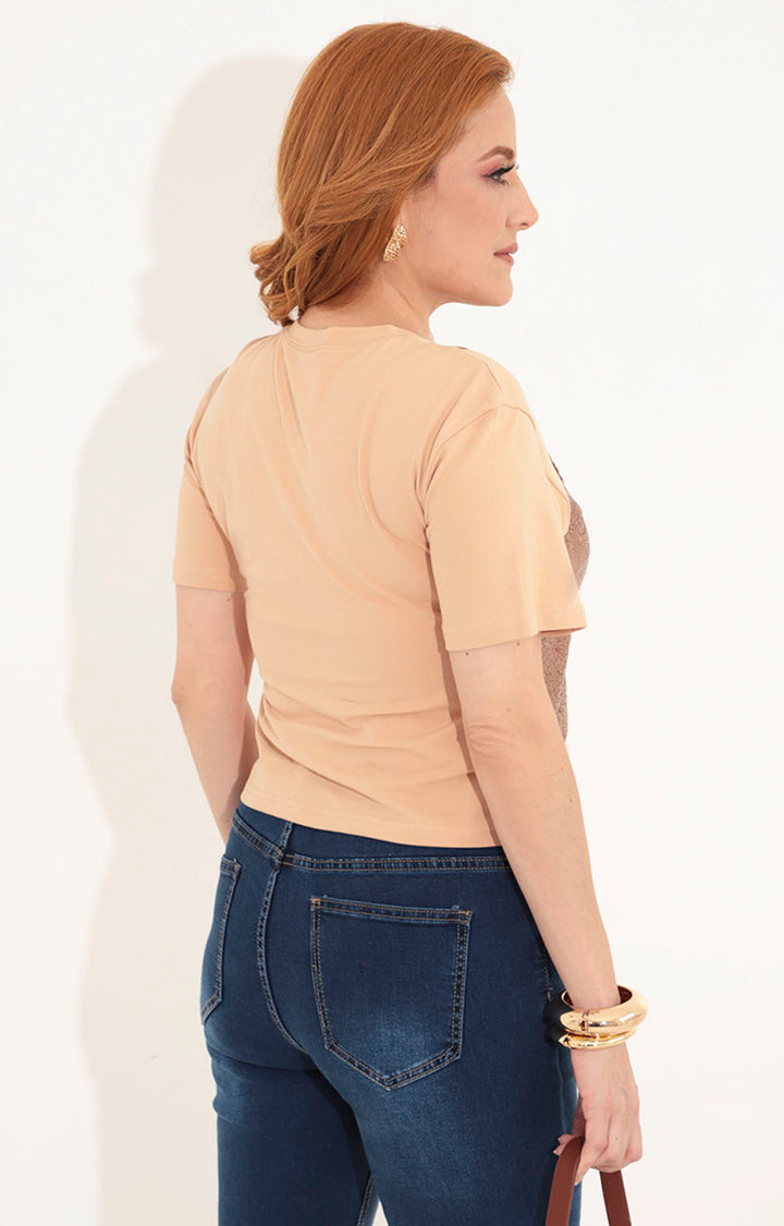 Blusa beige con flor 3D - BLUSA Boutiquemirel 