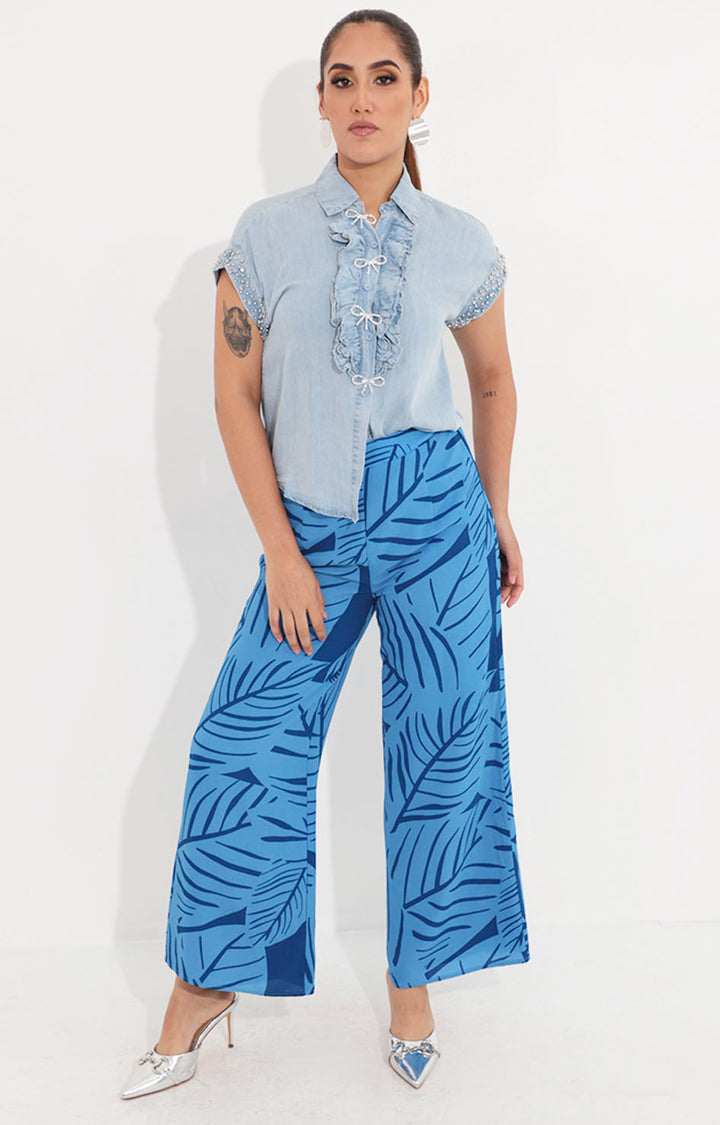 Pantalon azul estampado tropical - PANTALON Boutiquemirel 