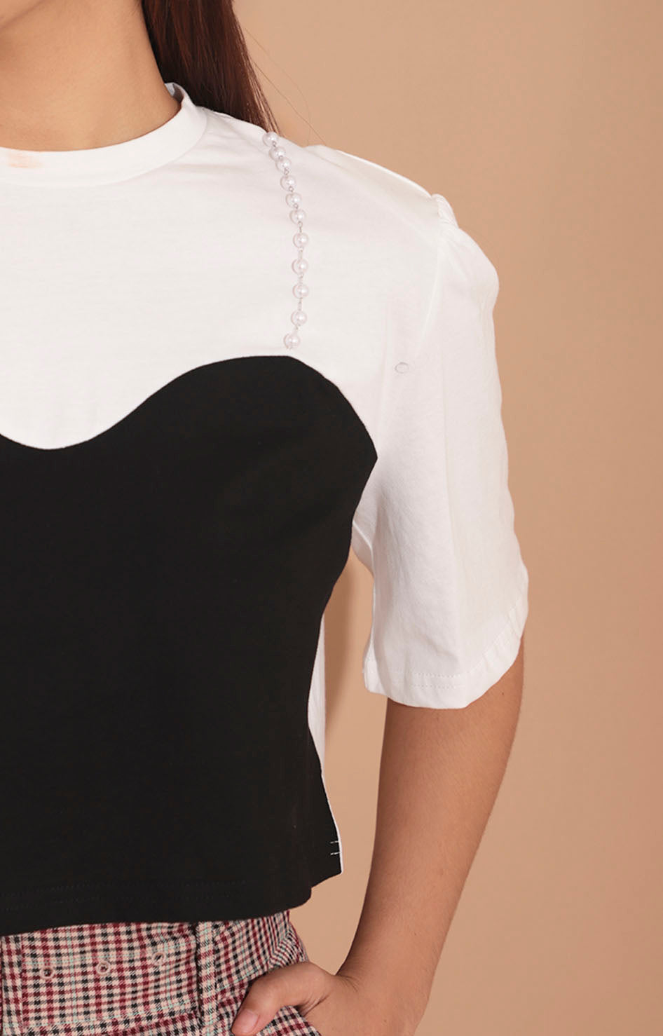 Blusa negro con blanco y perlas - BLUSA Boutiquemirel 