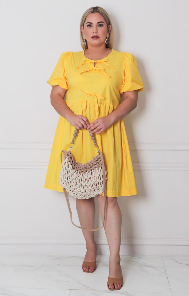 Vestido amarillo con mangas globo - VESTIDO CORTO CURVY Boutiquemirel 
