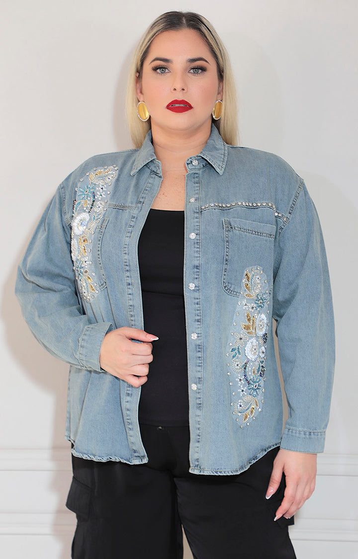 Camisera denim bordada