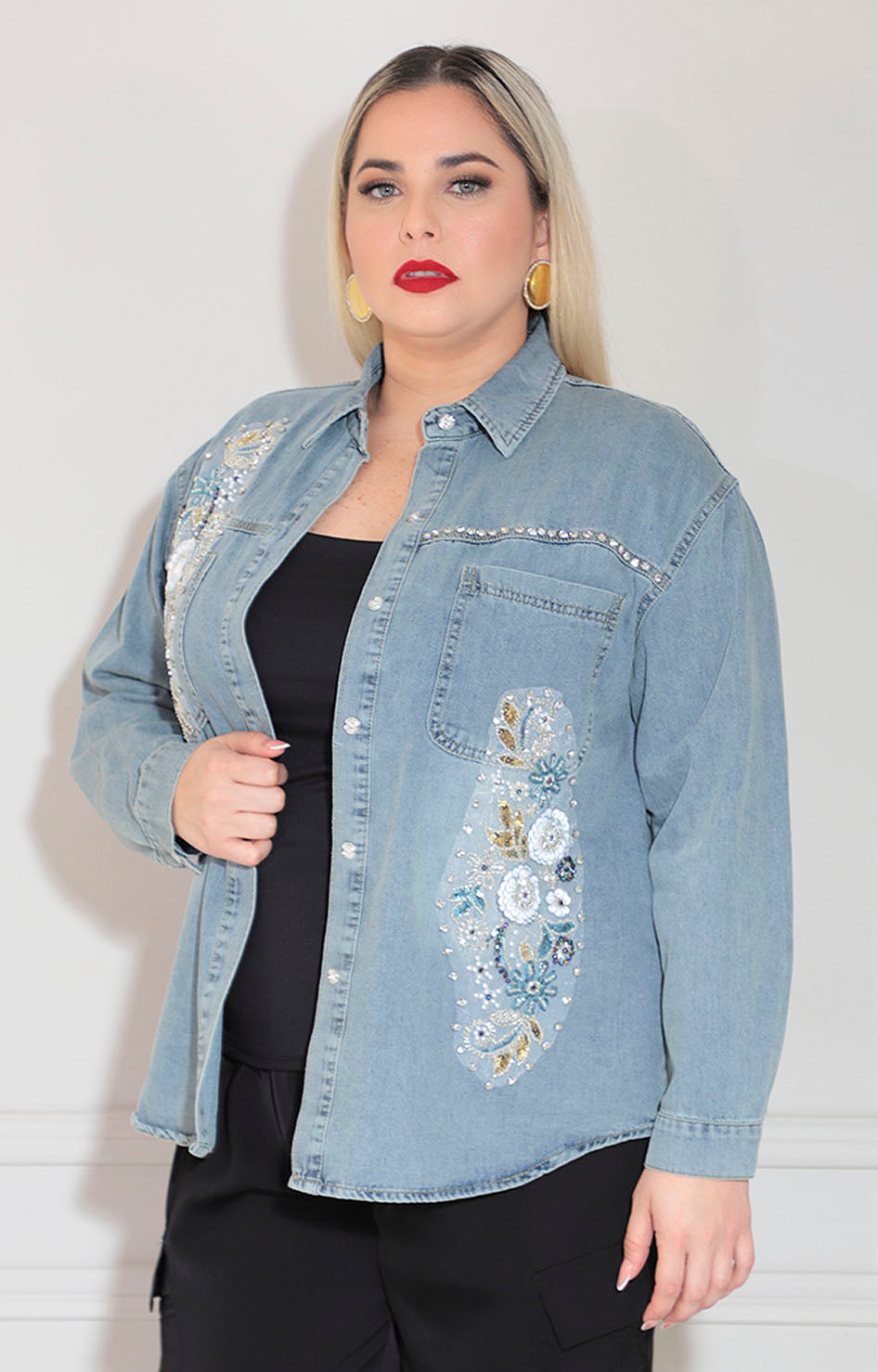 Camisera denim bordada