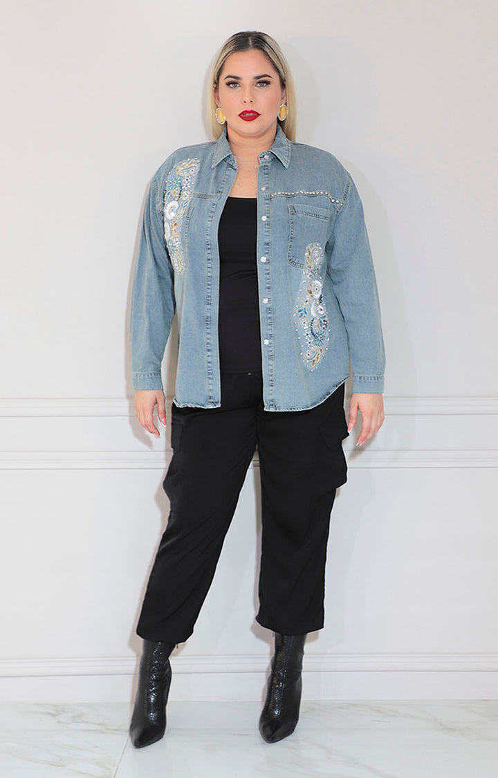 Camisera denim bordada