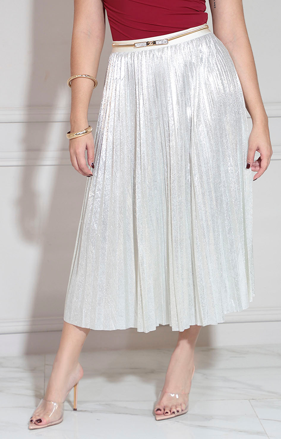 Falda beige metálica