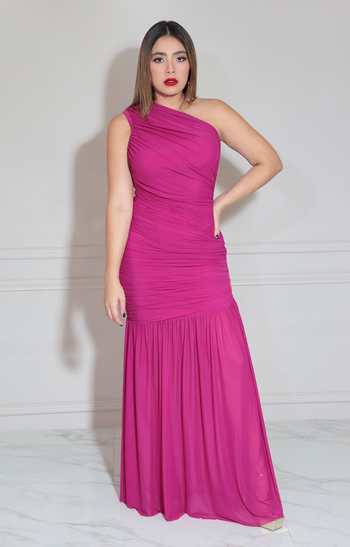 Vestido asimétrico fucsia