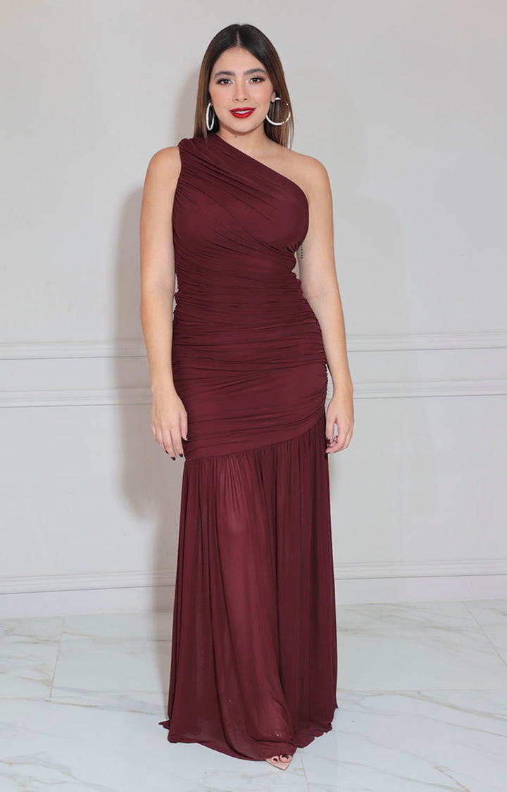 Vestido morado asimétrico