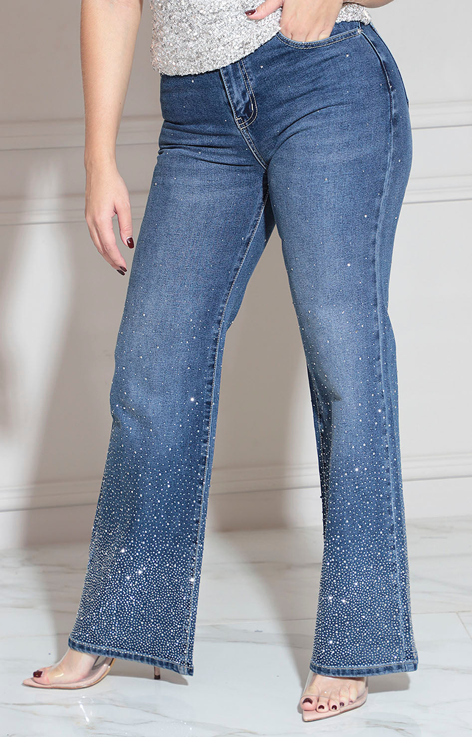 Pantalón denim shiny