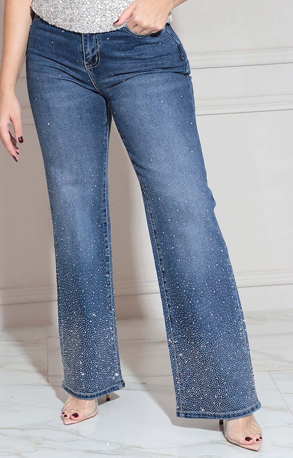 Pantalón denim shiny