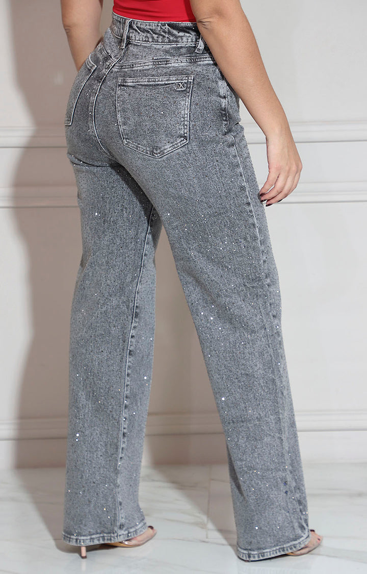 Pantalón gris con brillos