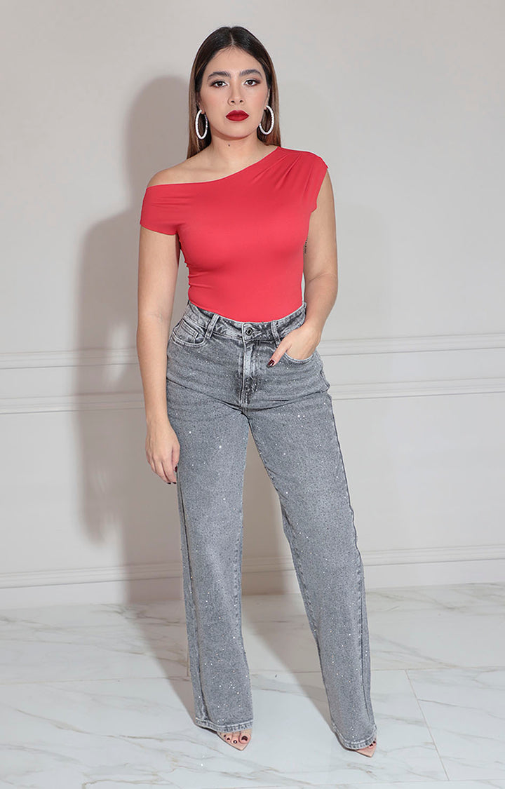 Pantalón gris con brillos