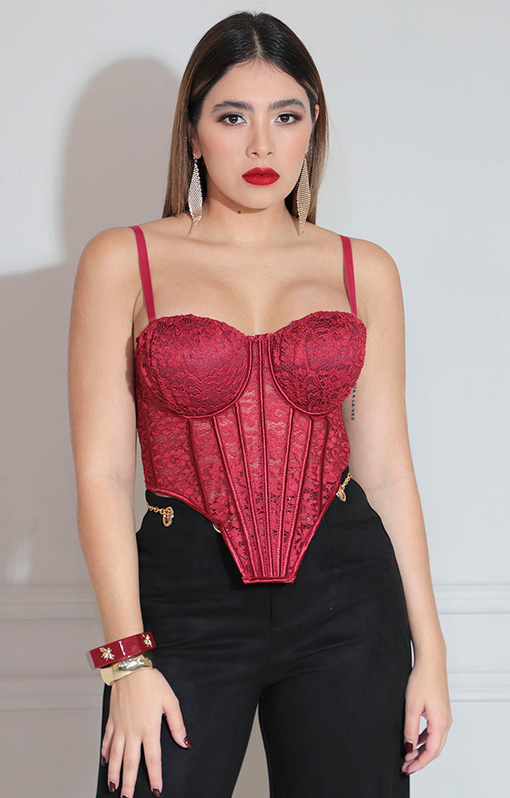 Bustier bordado vino