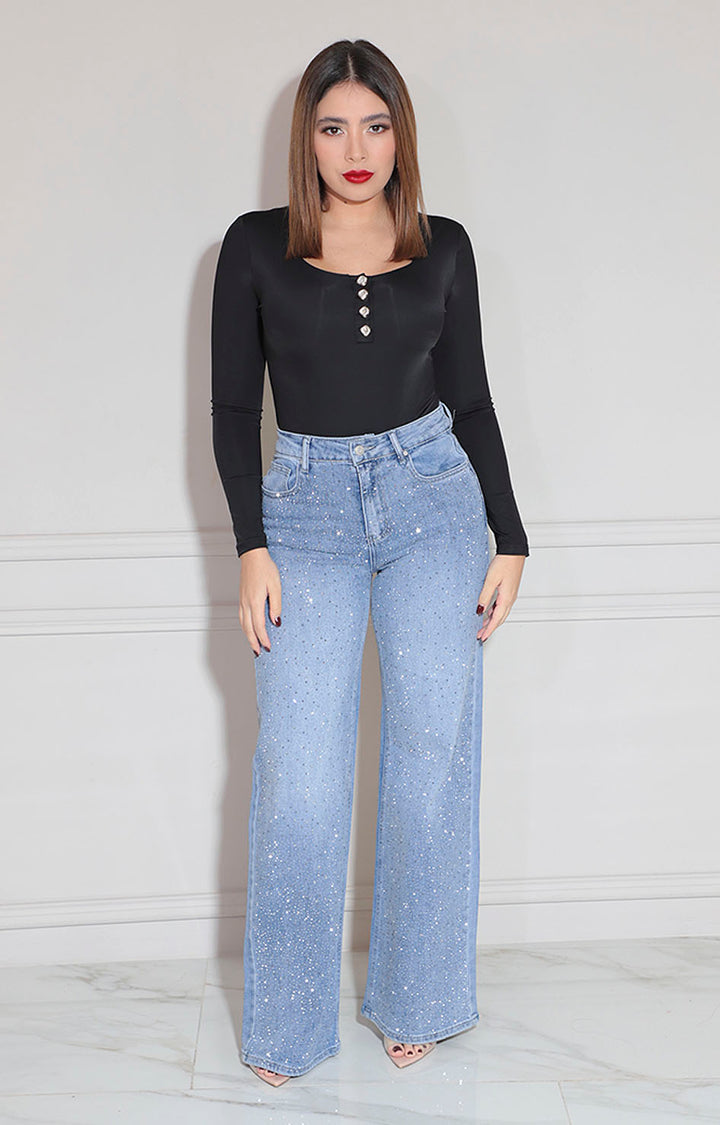 Pantalón de mezclilla brilloso