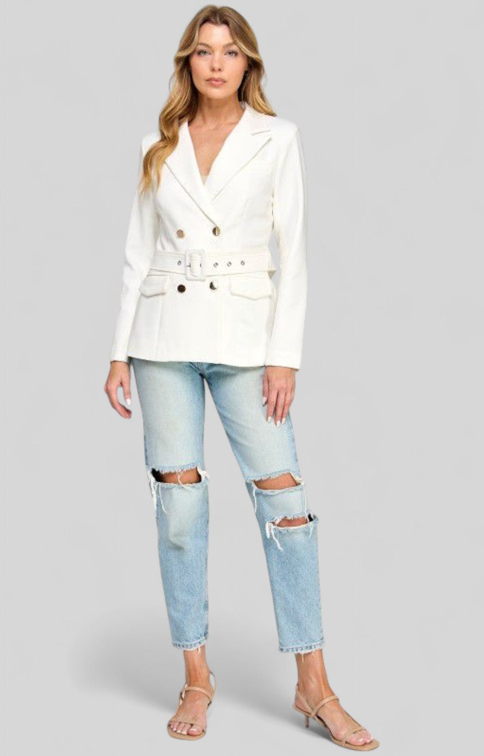 Saco blanco con botones dorados - SACO Boutiquemirel 