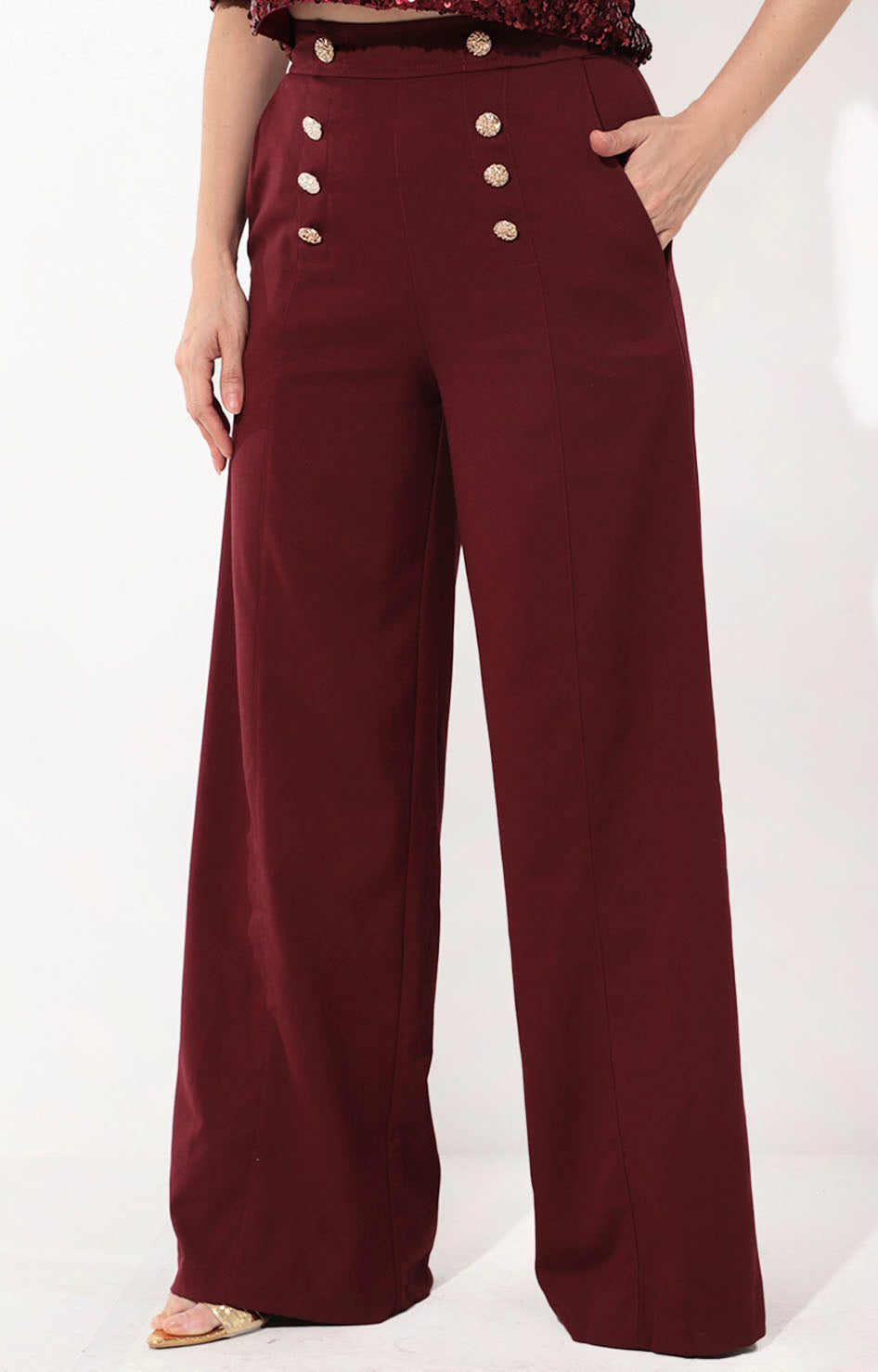 Combinar Palazzo Color Vino Party Wear Palazzo Outfit