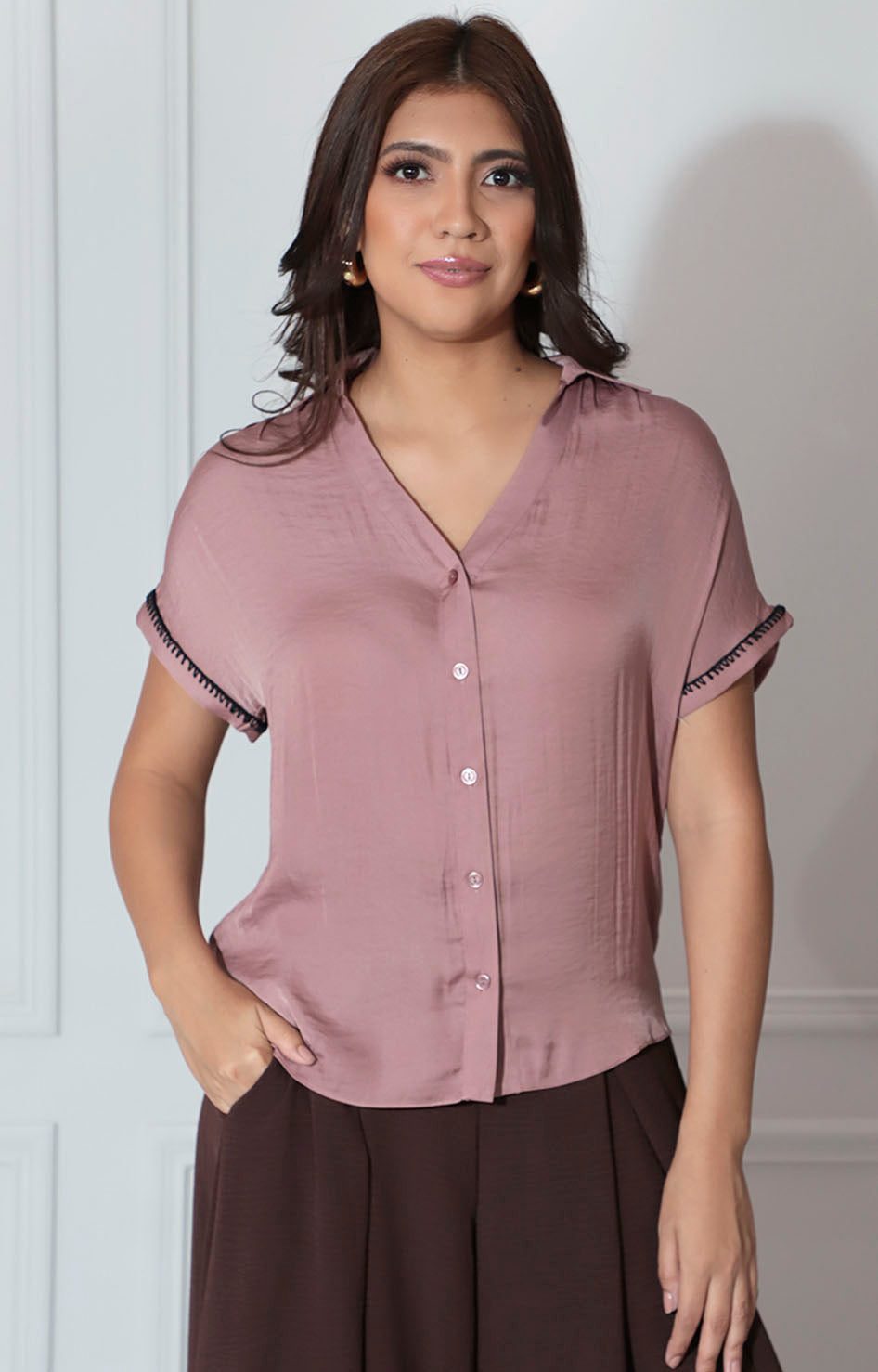 Blusa satinada mocca - BLUSA Boutiquemirel 