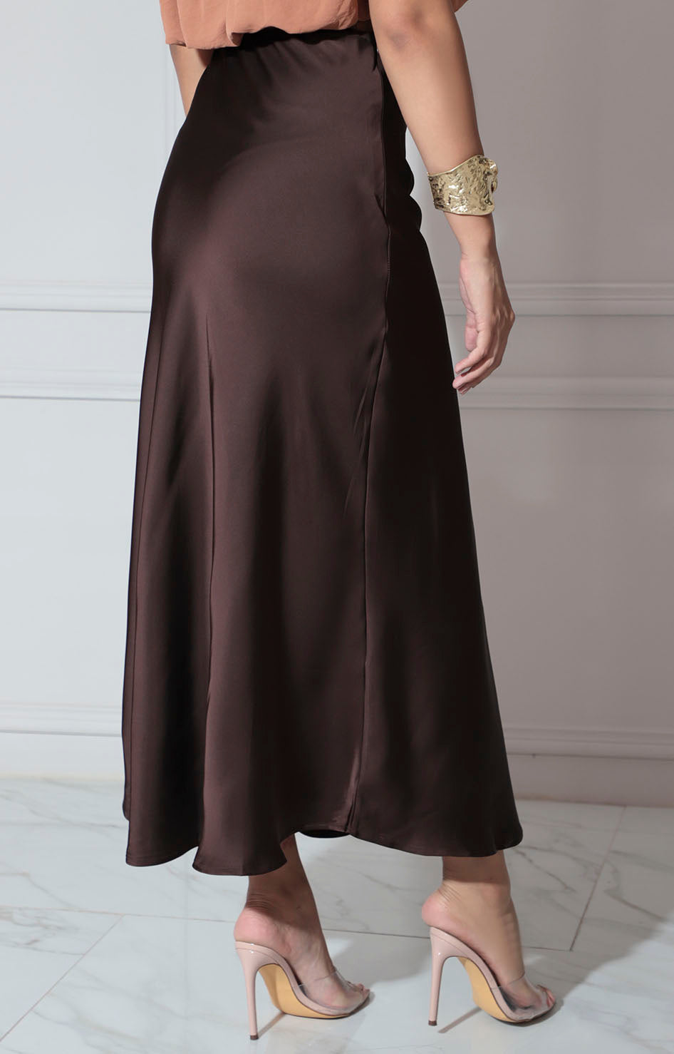 Falda satinada café - FALDA Boutiquemirel 