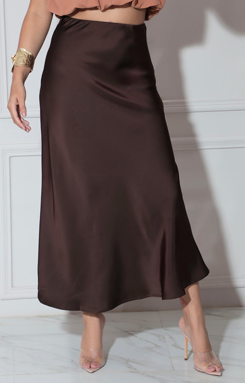 Falda satinada café - FALDA Boutiquemirel 