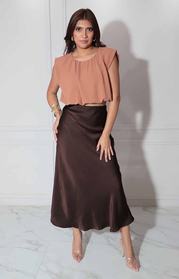 Falda satinada café - FALDA Boutiquemirel 