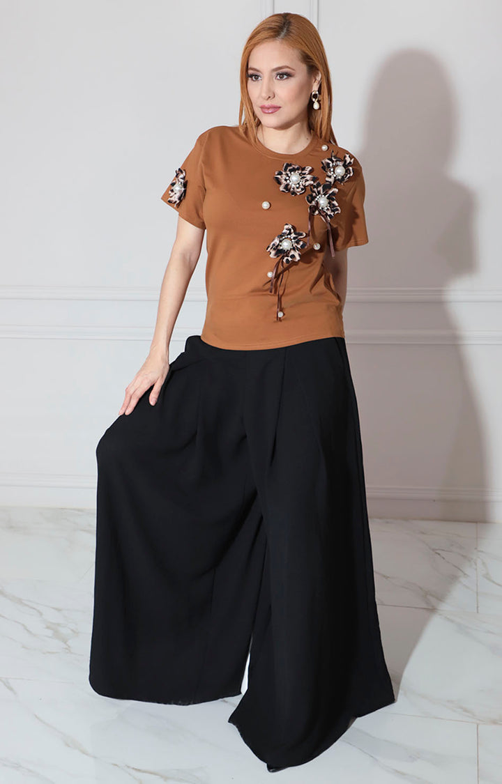 Blusa café con perlas - BLUSA Boutiquemirel 