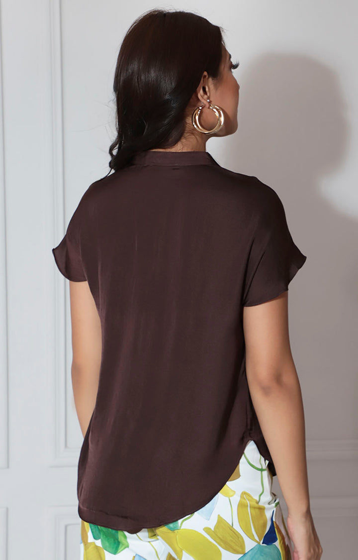 Blusa satinada café - BLUSA Boutiquemirel 