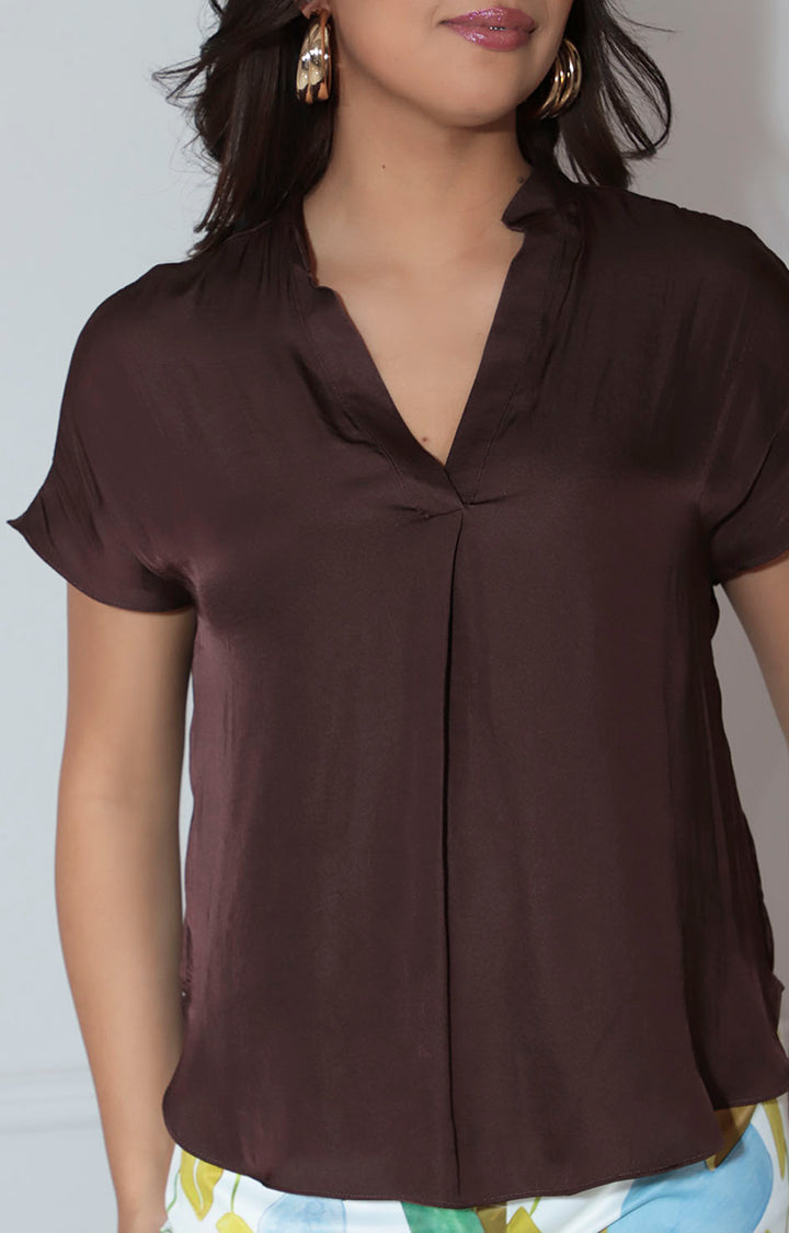 Blusa satinada café - BLUSA Boutiquemirel 