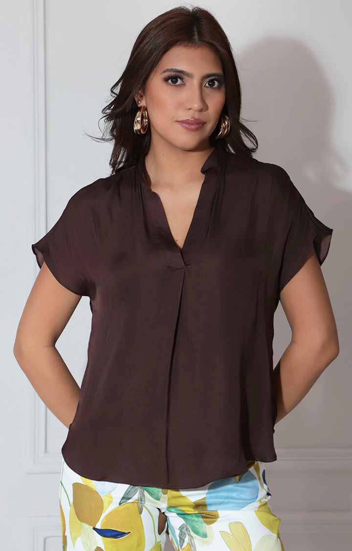 Blusa satinada café - BLUSA Boutiquemirel 