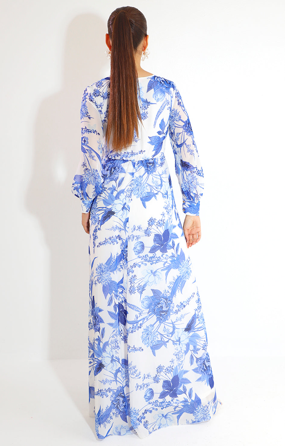 Vestido azul estampado largo con mangas - VESTIDO Boutiquemirel 