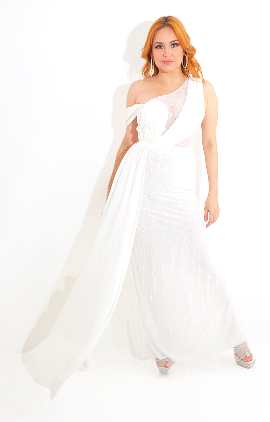 Vestido blanco de fiesta con pedrería - VESTIDO Boutiquemirel 