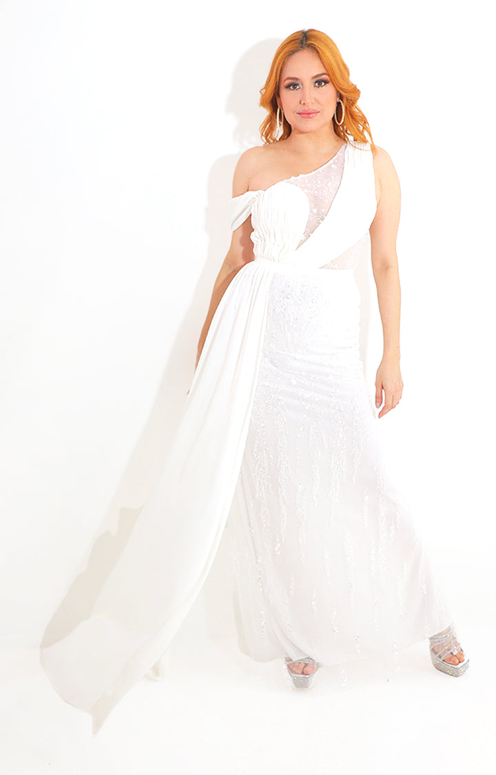 Vestido blanco de fiesta con pedrería - VESTIDO Boutiquemirel 